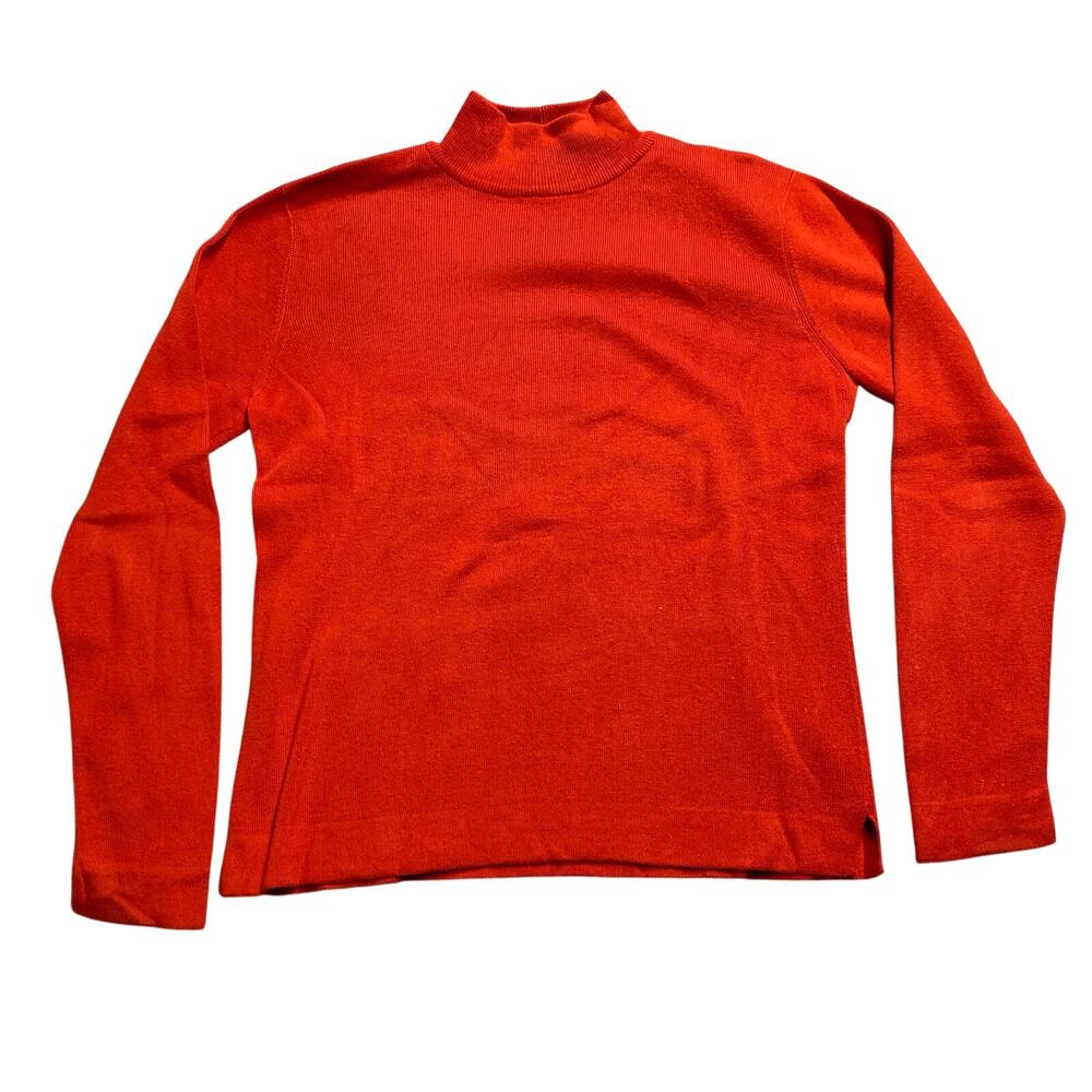 Vintage Jeanne Pierre Orange Mock Neck 100% Cotton Knit Sweater Womens Medium